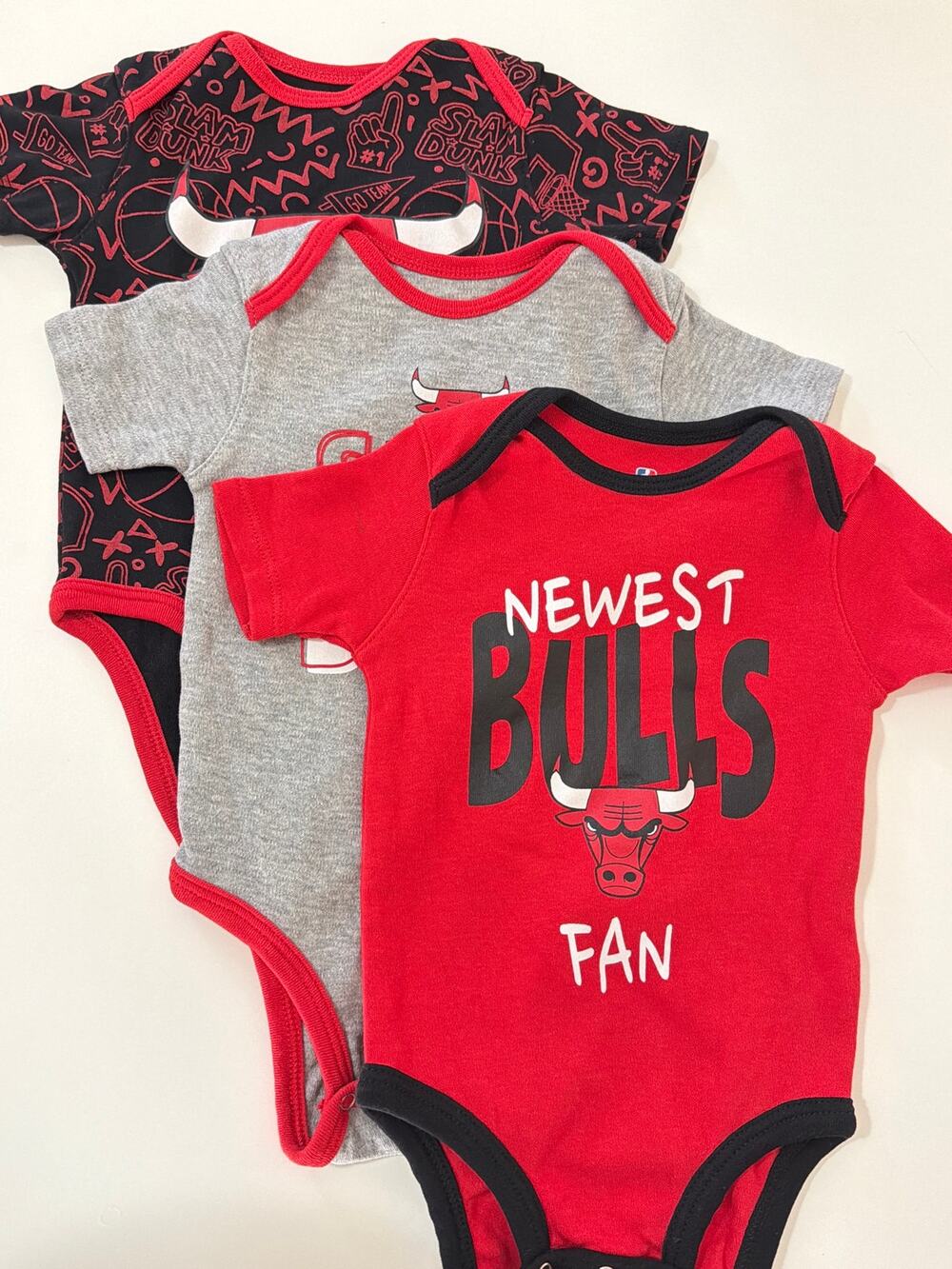 Chicago Bulls Baby Bodysuit 12M Pack of 3 Basketball Sporty Casual Kids NBA Game
